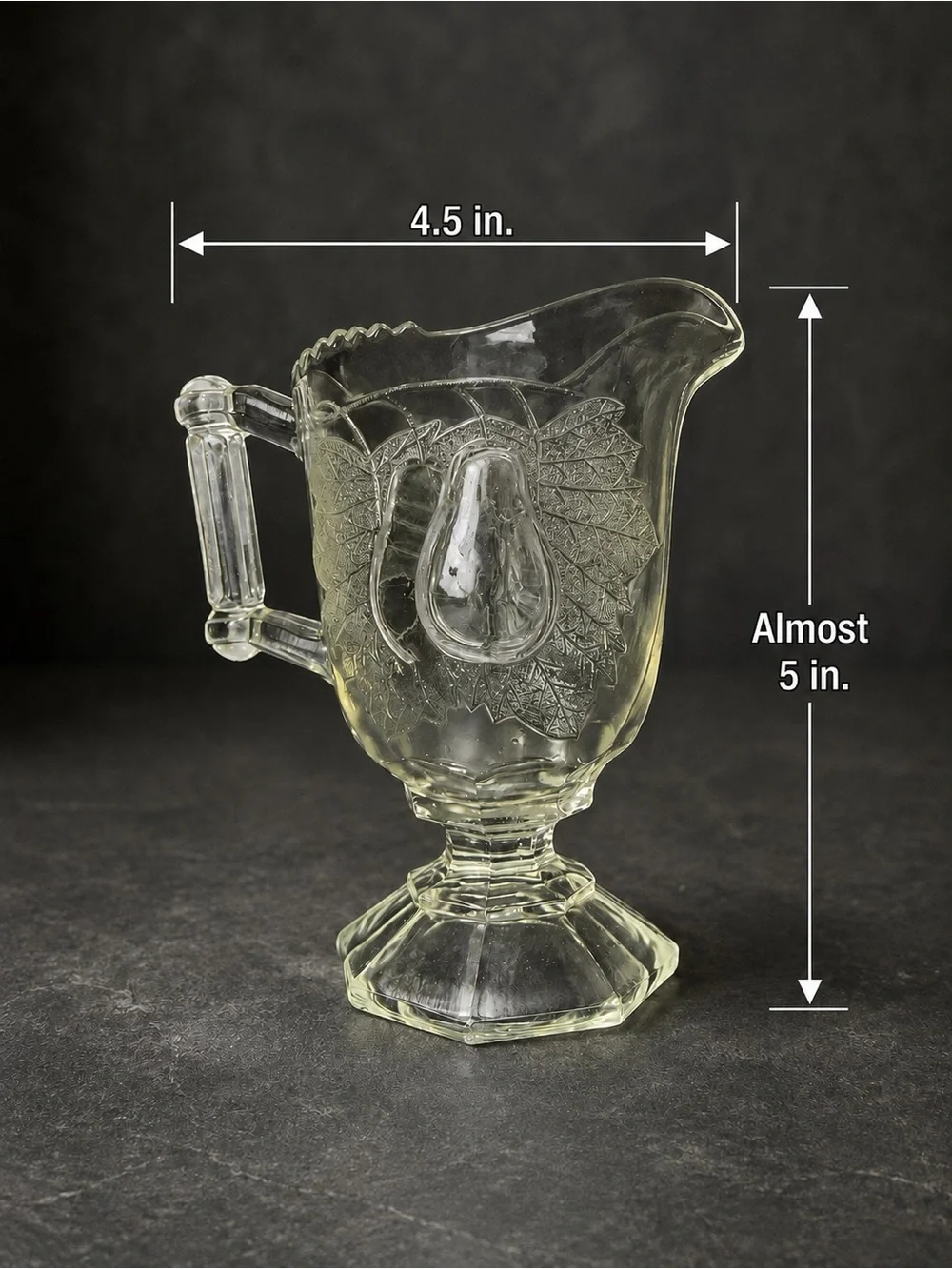 Vintage Jeannette Glass Baltimore Pear Clear Footed Creamer Pitcher